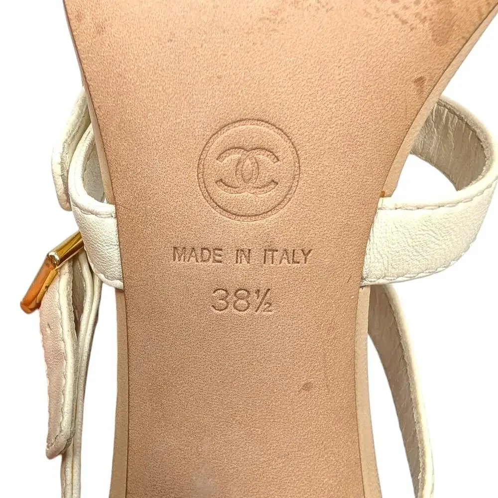 Chanel Gladiator Caged Block Heel Sandal Black Beige Cream Gold CC Logo 38.5 | 8
